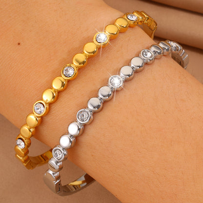 Solid Color Unisex Bangle For Super Bowl Featuring 304 Stainless Steel With 18K Real Gold Plated And Rhinestones Inlay
