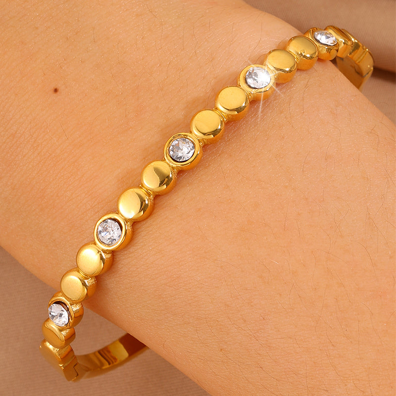 Solid Color Unisex Bangle For Super Bowl Featuring 304 Stainless Steel With 18K Real Gold Plated And Rhinestones Inlay