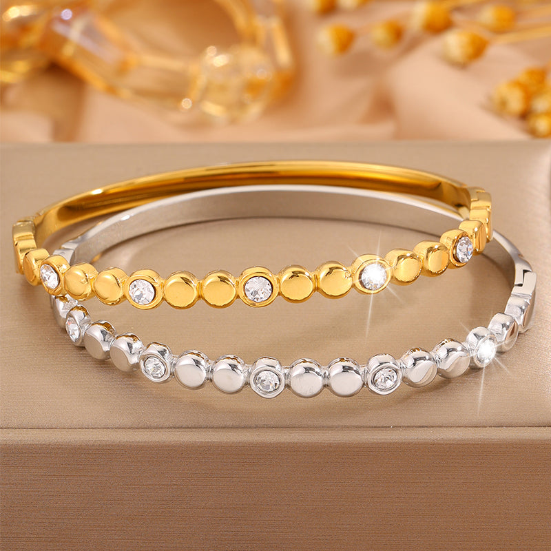 Solid Color Unisex Bangle For Super Bowl Featuring 304 Stainless Steel With 18K Real Gold Plated And Rhinestones Inlay