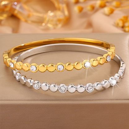 Solid Color Unisex Bangle For Super Bowl Featuring 304 Stainless Steel With 18K Real Gold Plated And Rhinestones Inlay