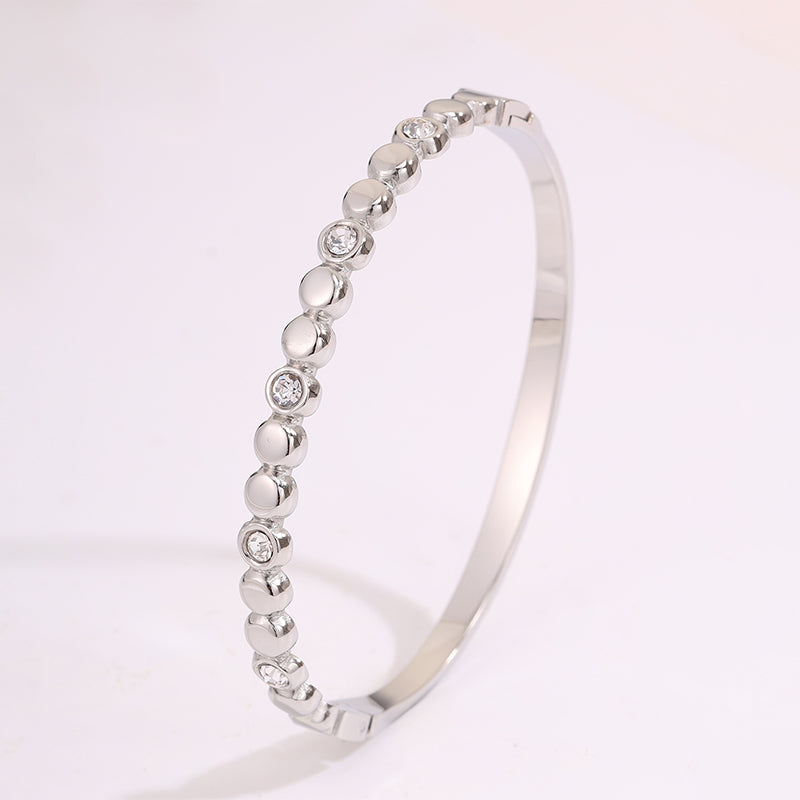 Solid Color Unisex Bangle For Super Bowl Featuring 304 Stainless Steel With 18K Real Gold Plated And Rhinestones Inlay