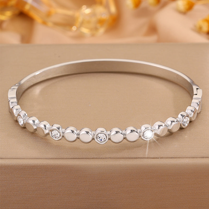 Solid Color Unisex Bangle For Super Bowl Featuring 304 Stainless Steel With 18K Real Gold Plated And Rhinestones Inlay
