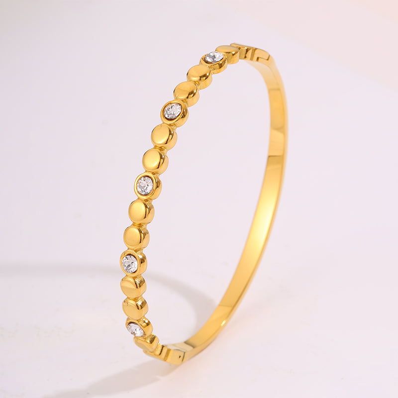 Solid Color Unisex Bangle For Super Bowl Featuring 304 Stainless Steel With 18K Real Gold Plated And Rhinestones Inlay