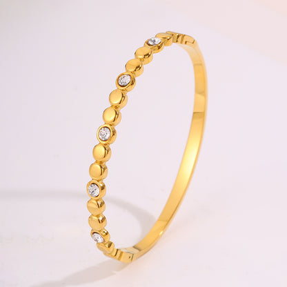 Solid Color Unisex Bangle For Super Bowl Featuring 304 Stainless Steel With 18K Real Gold Plated And Rhinestones Inlay