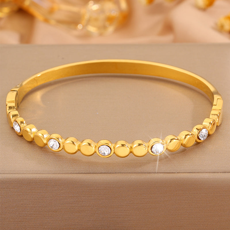 Solid Color Unisex Bangle For Super Bowl Featuring 304 Stainless Steel With 18K Real Gold Plated And Rhinestones Inlay