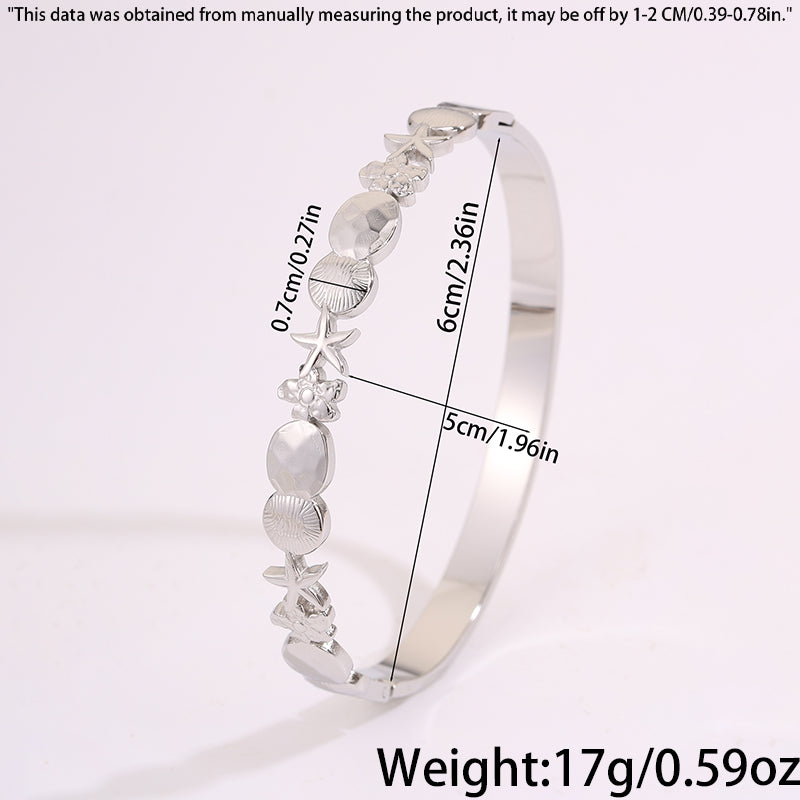 Starfish Bangle For Super Bowl, Marine Style, 304 Stainless Steel With 18K Gold Plated Finish, Stone-Free Inlay