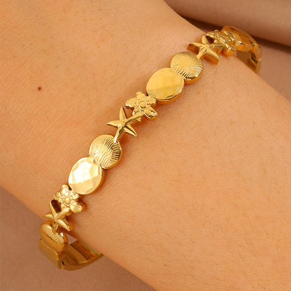Starfish Bangle For Super Bowl, Marine Style, 304 Stainless Steel With 18K Gold Plated Finish, Stone-Free Inlay