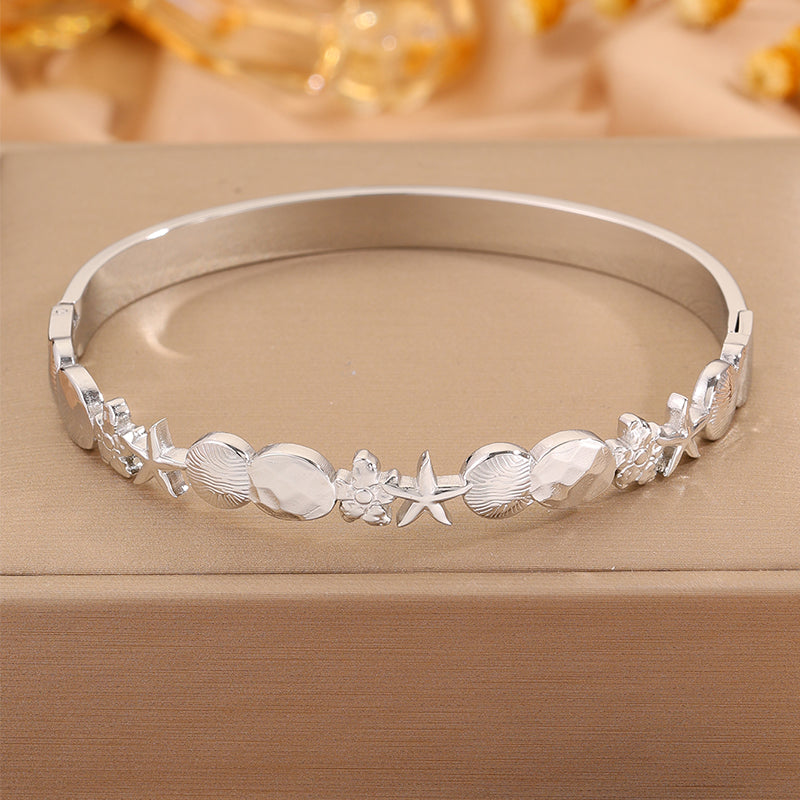 Starfish Bangle For Super Bowl, Marine Style, 304 Stainless Steel With 18K Gold Plated Finish, Stone-Free Inlay