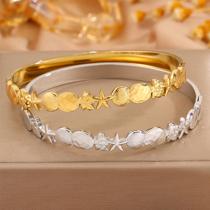 Starfish Bangle For Super Bowl, Marine Style, 304 Stainless Steel With 18K Gold Plated Finish, Stone-Free Inlay