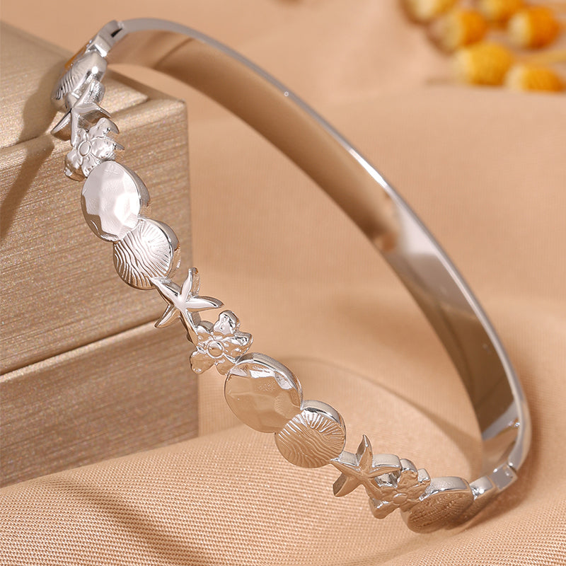 Starfish Bangle For Super Bowl, Marine Style, 304 Stainless Steel With 18K Gold Plated Finish, Stone-Free Inlay