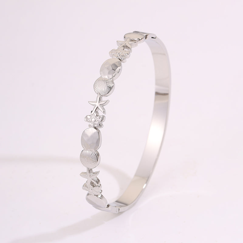 Starfish Bangle For Super Bowl, Marine Style, 304 Stainless Steel With 18K Gold Plated Finish, Stone-Free Inlay