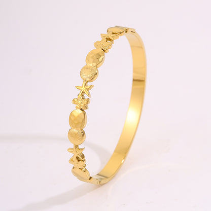 Starfish Bangle For Super Bowl, Marine Style, 304 Stainless Steel With 18K Gold Plated Finish, Stone-Free Inlay