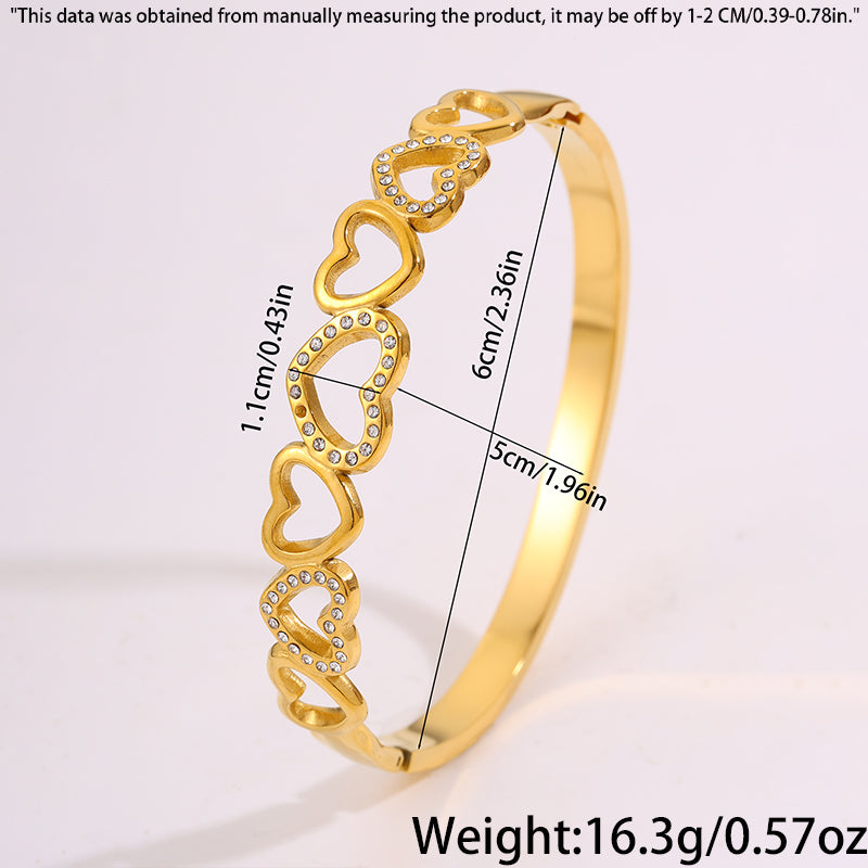 Heart Shape New Year Bangle For Unisex Featuring 304 Stainless Steel With 18K Real Gold Plated And Rhinestones Inlay