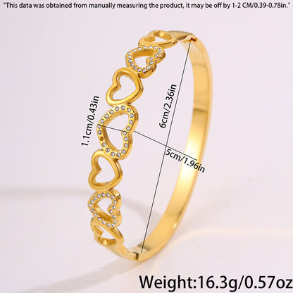 Heart Shape New Year Bangle For Unisex Featuring 304 Stainless Steel With 18K Real Gold Plated And Rhinestones Inlay