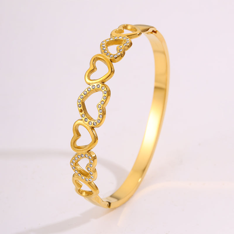 Heart Shape New Year Bangle For Unisex Featuring 304 Stainless Steel With 18K Real Gold Plated And Rhinestones Inlay