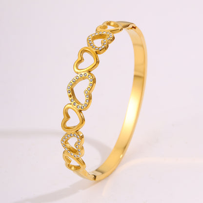 Heart Shape New Year Bangle For Unisex Featuring 304 Stainless Steel With 18K Real Gold Plated And Rhinestones Inlay