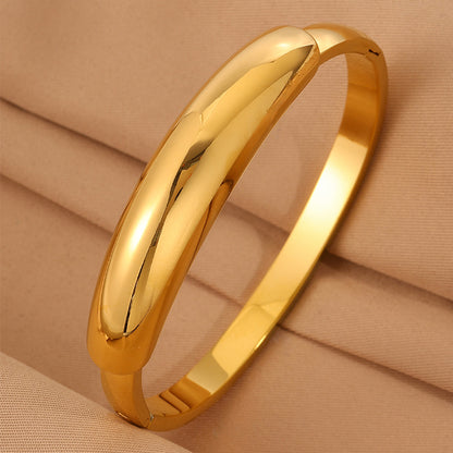 Oval Roman Style Bangle For New Year, 304 Stainless Steel With 18K Real Gold Plated And Stone-Free Inlay