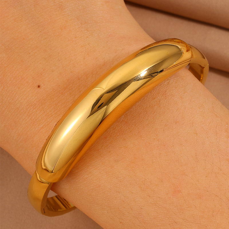 Oval Roman Style Bangle For New Year, 304 Stainless Steel With 18K Real Gold Plated And Stone-Free Inlay