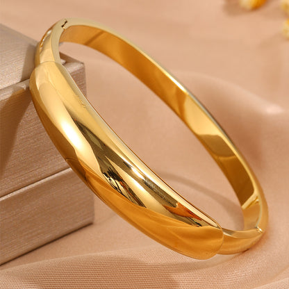 Oval Roman Style Bangle For New Year, 304 Stainless Steel With 18K Real Gold Plated And Stone-Free Inlay