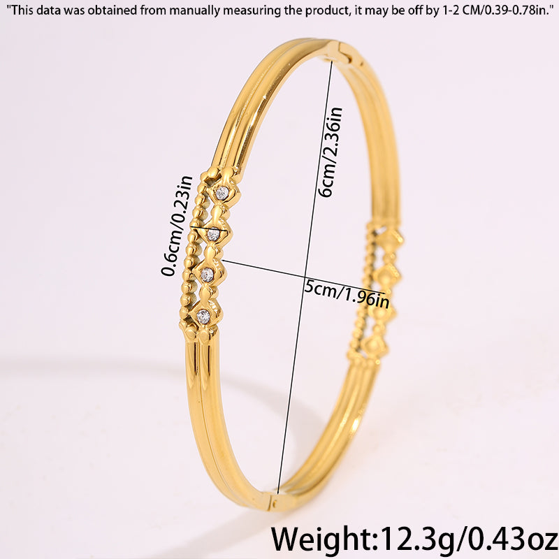 Solid Color Roman Style Bangle For Olympic Games, Made Of 304 Stainless Steel With 18K Real Gold Plated And Rhinestones Inlay