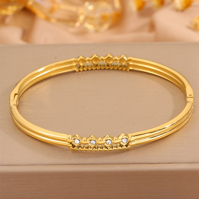 Solid Color Roman Style Bangle For Olympic Games, Made Of 304 Stainless Steel With 18K Real Gold Plated And Rhinestones Inlay