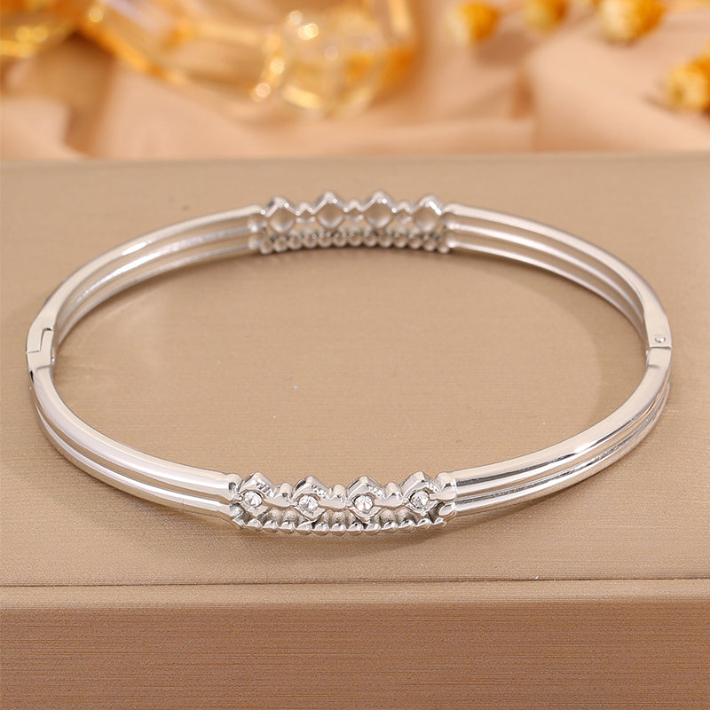 Solid Color Roman Style Bangle For Olympic Games, Made Of 304 Stainless Steel With 18K Real Gold Plated And Rhinestones Inlay