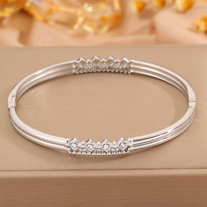 Solid Color Roman Style Bangle For Olympic Games, Made Of 304 Stainless Steel With 18K Real Gold Plated And Rhinestones Inlay