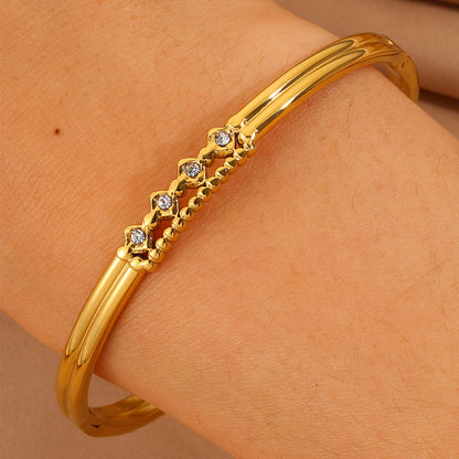 Solid Color Roman Style Bangle For Olympic Games, Made Of 304 Stainless Steel With 18K Real Gold Plated And Rhinestones Inlay