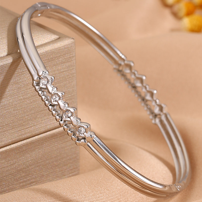 Solid Color Roman Style Bangle For Olympic Games, Made Of 304 Stainless Steel With 18K Real Gold Plated And Rhinestones Inlay