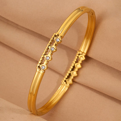 Solid Color Roman Style Bangle For Olympic Games, Made Of 304 Stainless Steel With 18K Real Gold Plated And Rhinestones Inlay