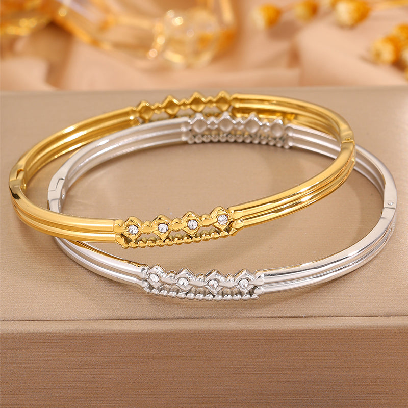 Solid Color Roman Style Bangle For Olympic Games, Made Of 304 Stainless Steel With 18K Real Gold Plated And Rhinestones Inlay