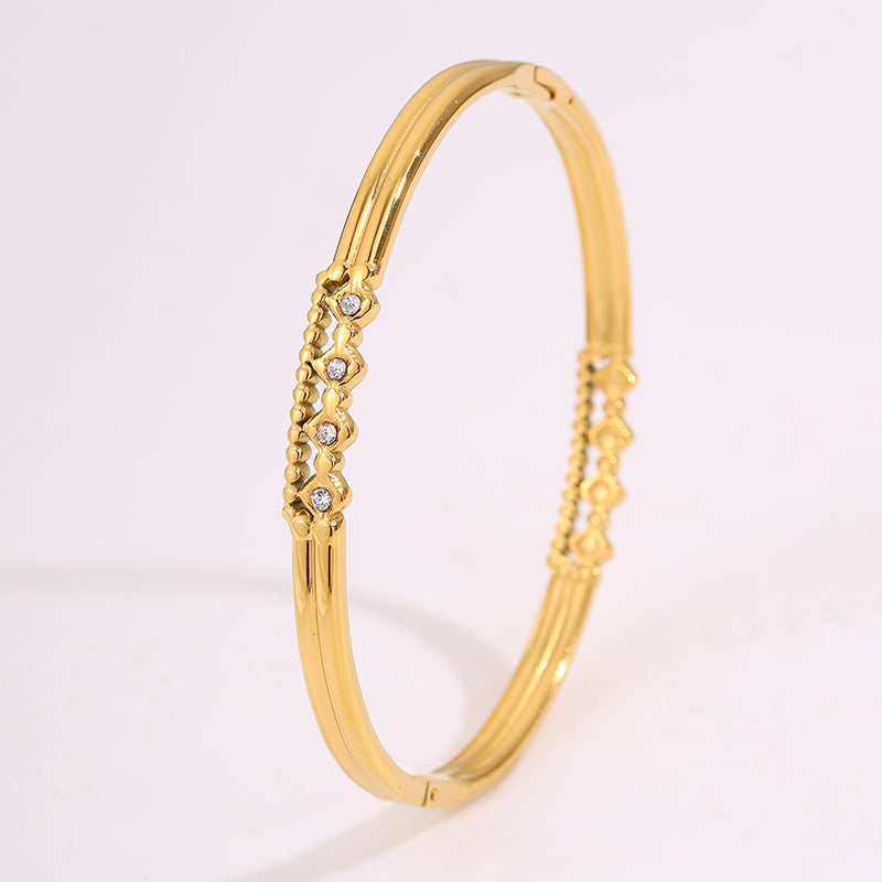 Solid Color Roman Style Bangle For Olympic Games, Made Of 304 Stainless Steel With 18K Real Gold Plated And Rhinestones Inlay