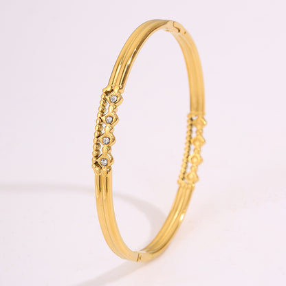 Solid Color Roman Style Bangle For Olympic Games, Made Of 304 Stainless Steel With 18K Real Gold Plated And Rhinestones Inlay