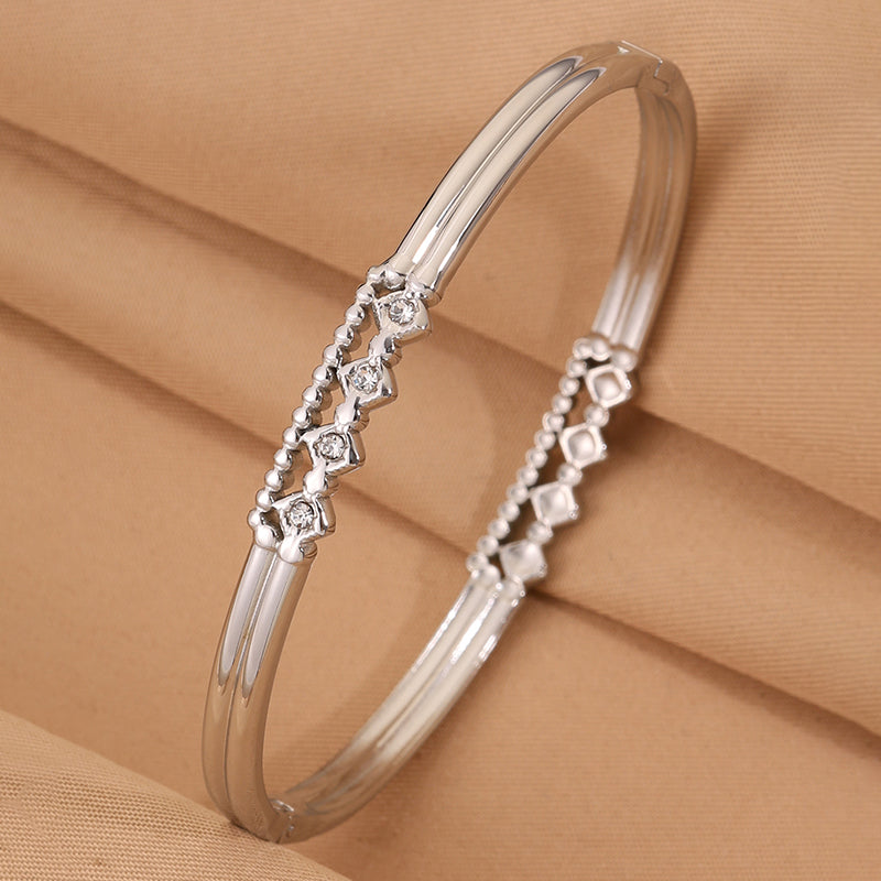 Solid Color Roman Style Bangle For Olympic Games, Made Of 304 Stainless Steel With 18K Real Gold Plated And Rhinestones Inlay