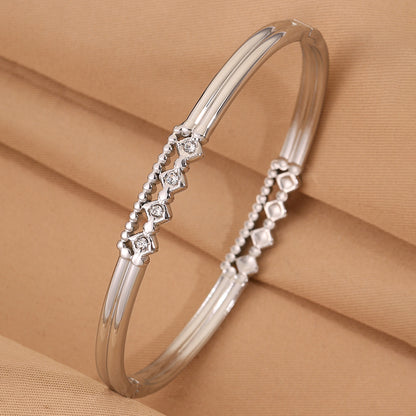 Solid Color Roman Style Bangle For Olympic Games, Made Of 304 Stainless Steel With 18K Real Gold Plated And Rhinestones Inlay