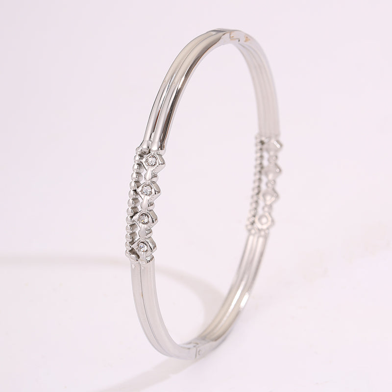 Solid Color Roman Style Bangle For Olympic Games, Made Of 304 Stainless Steel With 18K Real Gold Plated And Rhinestones Inlay