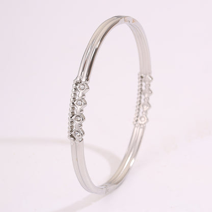 Solid Color Roman Style Bangle For Olympic Games, Made Of 304 Stainless Steel With 18K Real Gold Plated And Rhinestones Inlay