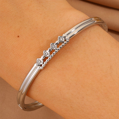 Solid Color Roman Style Bangle For Olympic Games, Made Of 304 Stainless Steel With 18K Real Gold Plated And Rhinestones Inlay