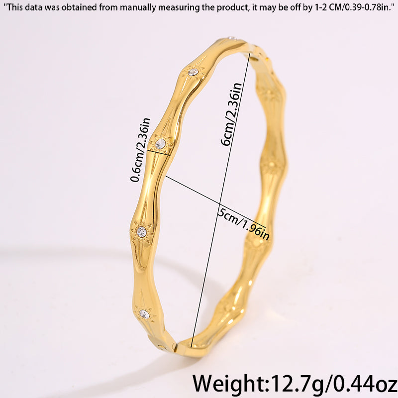 Bohemian Sun Bangle For Super Bowl Featuring 304 Stainless Steel With 18K Real Gold Plated And Rhinestones Inlay