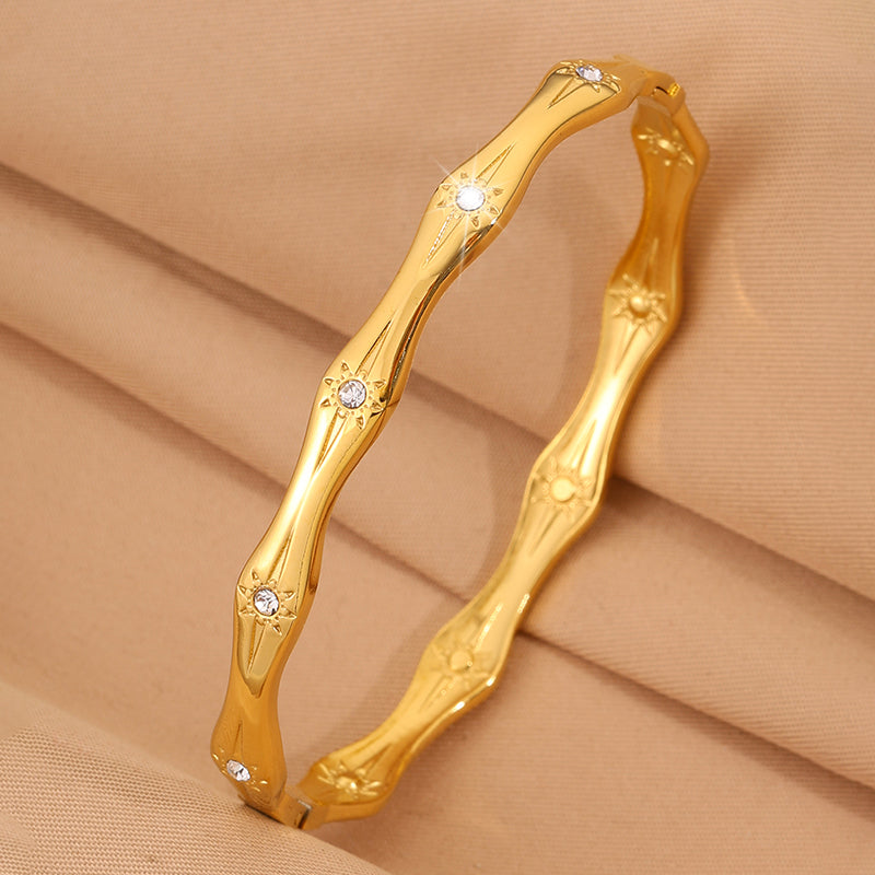 Bohemian Sun Bangle For Super Bowl Featuring 304 Stainless Steel With 18K Real Gold Plated And Rhinestones Inlay