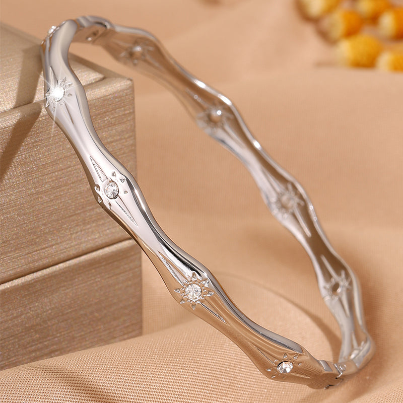 Bohemian Sun Bangle For Super Bowl Featuring 304 Stainless Steel With 18K Real Gold Plated And Rhinestones Inlay