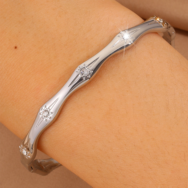 Bohemian Sun Bangle For Super Bowl Featuring 304 Stainless Steel With 18K Real Gold Plated And Rhinestones Inlay