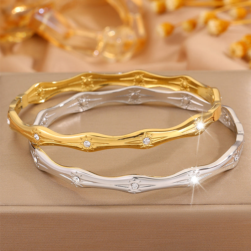 Bohemian Sun Bangle For Super Bowl Featuring 304 Stainless Steel With 18K Real Gold Plated And Rhinestones Inlay