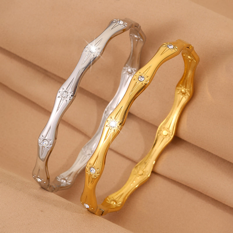 Bohemian Sun Bangle For Super Bowl Featuring 304 Stainless Steel With 18K Real Gold Plated And Rhinestones Inlay