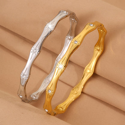 Bohemian Sun Bangle For Super Bowl Featuring 304 Stainless Steel With 18K Real Gold Plated And Rhinestones Inlay