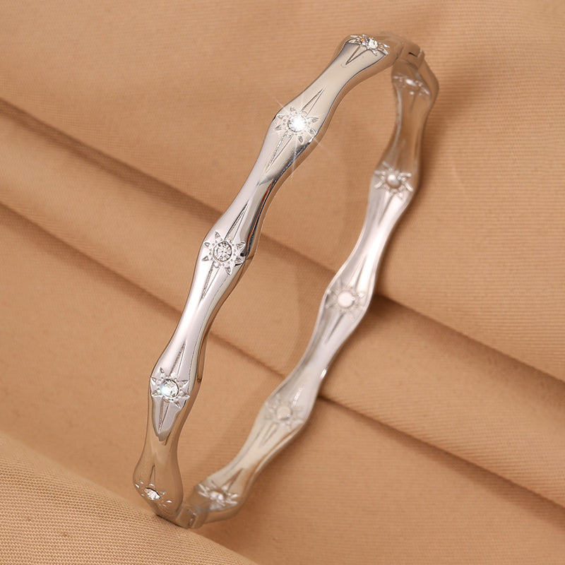 Bohemian Sun Bangle For Super Bowl Featuring 304 Stainless Steel With 18K Real Gold Plated And Rhinestones Inlay