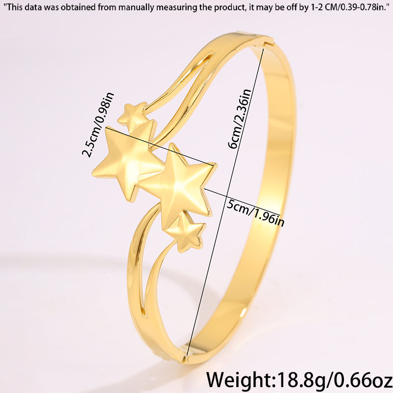 For Wedding Season Star Bangle, Unisex 304 Stainless Steel With 18K Real Gold Plated And Stone-Free Inlay