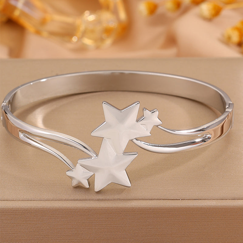 For Wedding Season Star Bangle, Unisex 304 Stainless Steel With 18K Real Gold Plated And Stone-Free Inlay