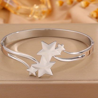 For Wedding Season Star Bangle, Unisex 304 Stainless Steel With 18K Real Gold Plated And Stone-Free Inlay