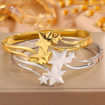 For Wedding Season Star Bangle, Unisex 304 Stainless Steel With 18K Real Gold Plated And Stone-Free Inlay